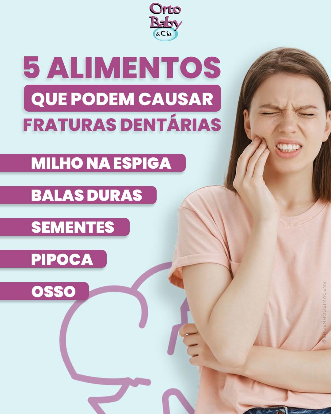 5 alimentos que podem causar fraturas dentárias. 